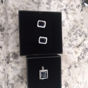 Blue diamond ring and earrings